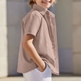 thumbnail image 2 of Dagugfen Cotton Linen Button down Shirts for Teen Boy Short Sleeve Collared Neck Lightweight Breathable Summer Casual Shirts 5-15 Years, 2 of 8