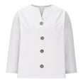 thumbnail image 4 of Viluyesy V-Neck Button T-Shirt for Womens 3/4 Sleeves Shirt Tops New Relaxed Button Cotton Loose Blouse White Size 2XL, 4 of 6