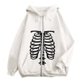 thumbnail image 5 of Halloween Sweatshirt for Women Zip Up Hoodie Oversized Streetwear Skeleton Graphic Pullover Casual Sweatshirt Outerwear for Daily Leisure White L, 5 of 5