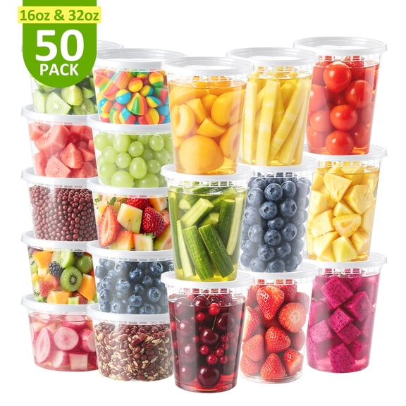 BagDream Plastic Deli Containers with Lids 50 Pack, 16oz 32oz Variety Pack Airtight Food Storage & Soup Containers Leakproof, BPA Free, Microwave Freezer Safe