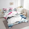 thumbnail image 3 of jejeloiu Japanese Wave 7pcs Bedding Comforter Set,Ink Mountain Pattern Queen Bedding Sets,Pink Cherry Floral Queen Sheet Sets For Men Women,Ultra Soft Home Decor Reversible, 3 of 8