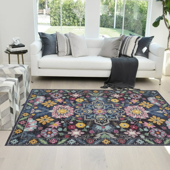 Faded Distressed Tabriz Vintage Persian Area Rug Purple/Black/Pink/Yellow