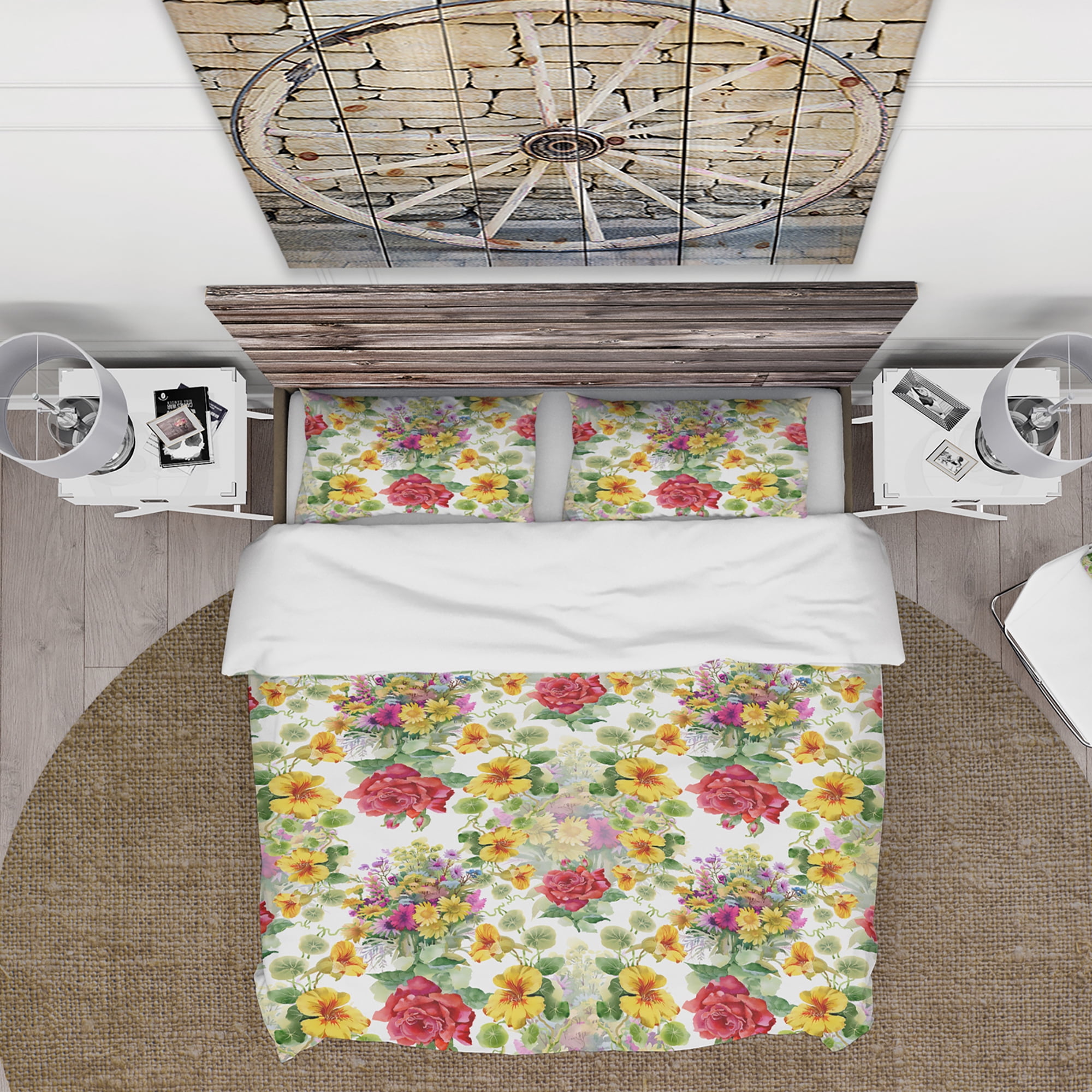 Designart 'Blooming Red Roses And Hibiscus' Floral Duvet Cover Set