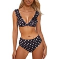 thumbnail image 2 of FAOWME Bikini Set For Women Polka Dot Print Deep V Neck Ruffles Comfortable Stylish Two Piece Swimsuit Swimwear For Pool Beach,Black,Xl, 2 of 6