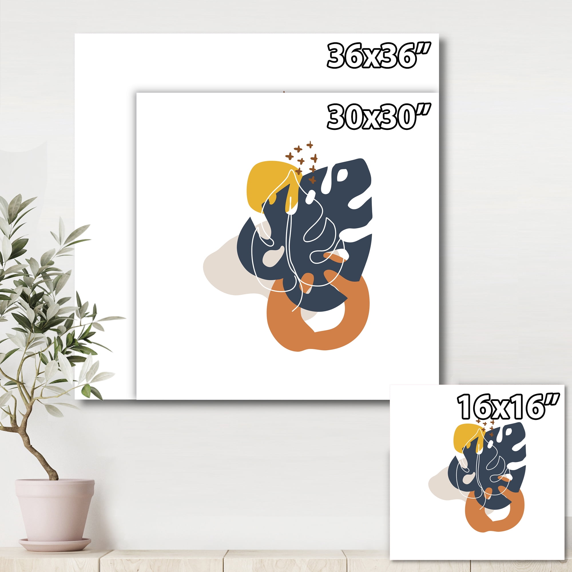 Designart ' Abstract Minimal Shapes Under Flowers IX ' Modern Canvas Wall Art Print