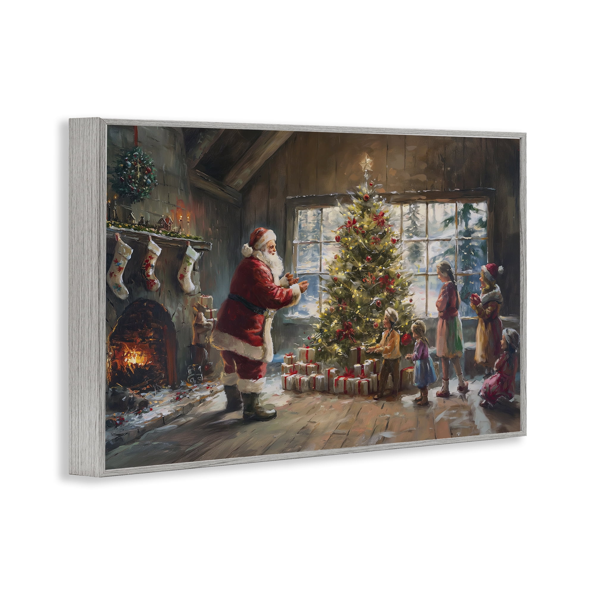Stupell Industries Christmas Morning Family Holiday Painting Gray Framed Art Prints Wall Art, 18 x 12
