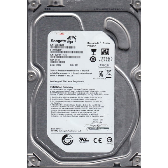 ST2000DL001, 5YD, SU, PN 9VT156-515, FW CC41, Seagate 2TB SATA 3.5 Hard Drive
