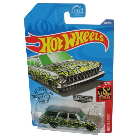 Hot Wheels HW Flames 3/10 (2020) Zamac 009 Silver '64 Chevy Nova Wagon Toy Car 141/250