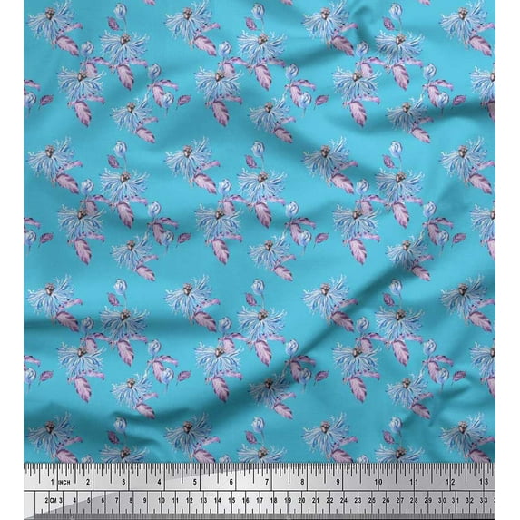 Soimoi Cotton Duck Fabric Leaves & Hollyhill Dahlia Floral Print Fabric by the Yard 42 Inch Wide