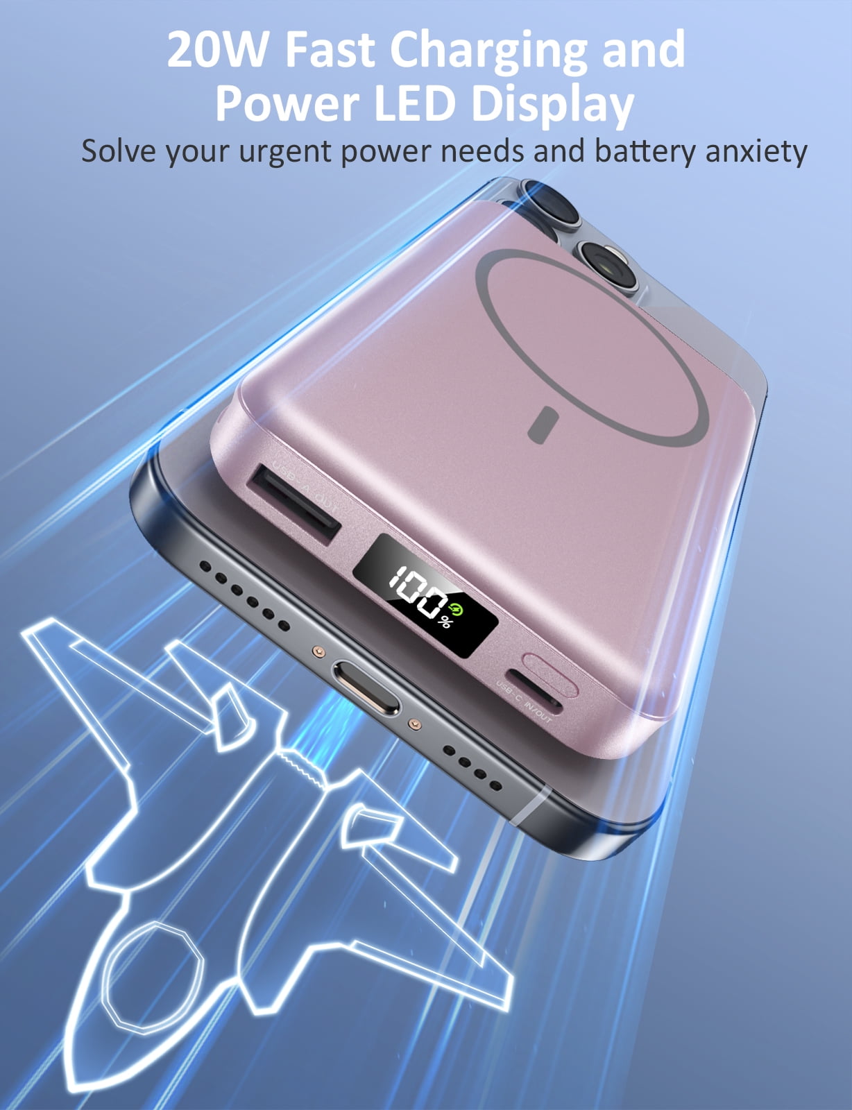 Magnetic Portable Charger, 10000mAh Power Bank, 5 in 1 Portable Charger with Built in Cable, 20W Fast Charging for Battery Pack Compatible with iPhone 17/16/15/14/13 , Samsung Series
