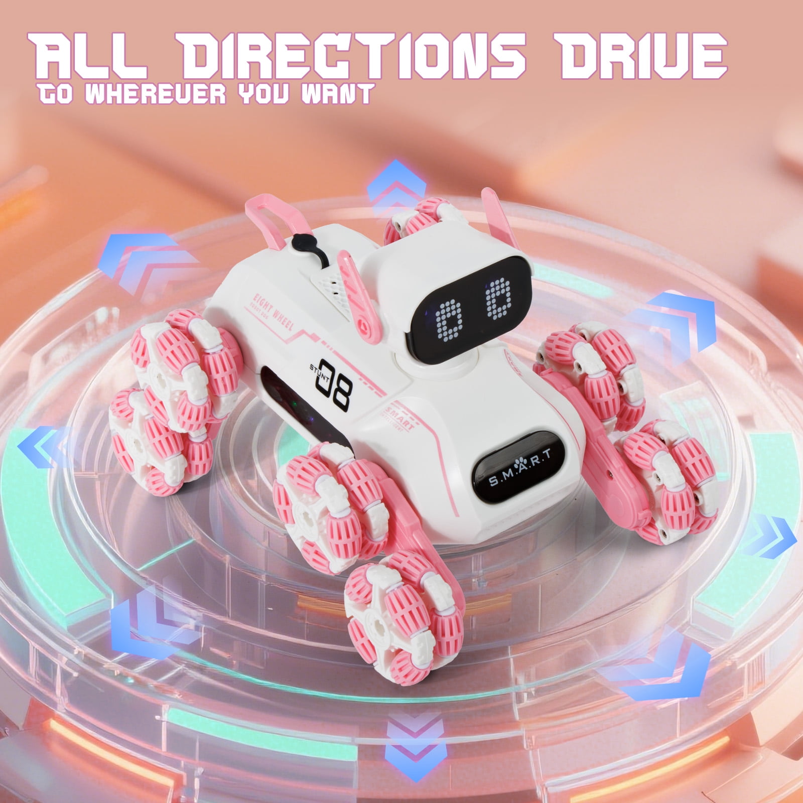 Dammyty Robot Dog Toys for Kids, Smart RC Stunt Robot Dog with Spray, Light & Music, Remote Control Robot Toys for Boys Girls, Pink