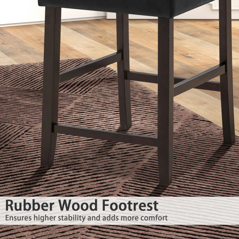 Demi Bonn Set of 2 Bar Stools with Rubber Wood Legs and Button-Tufted Back, Modern Dining Chair, Black