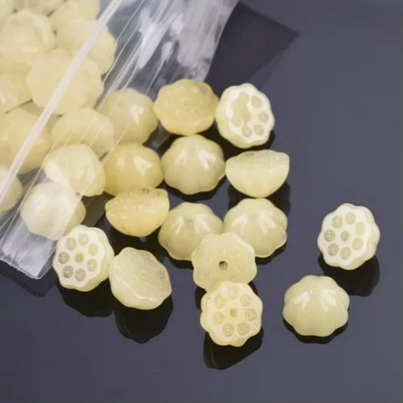 U8MO 10pcs Lotus Pod Shape 10mm Crystal Lampwork Glass Loose Beads for Jewelry Making-19# Jade Yellow