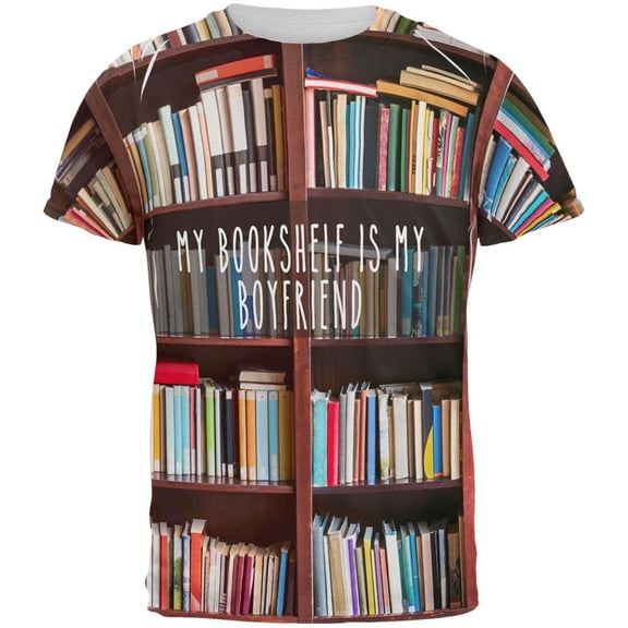 Book Shelf Boyfriend All Over Adult T-Shirt - Large