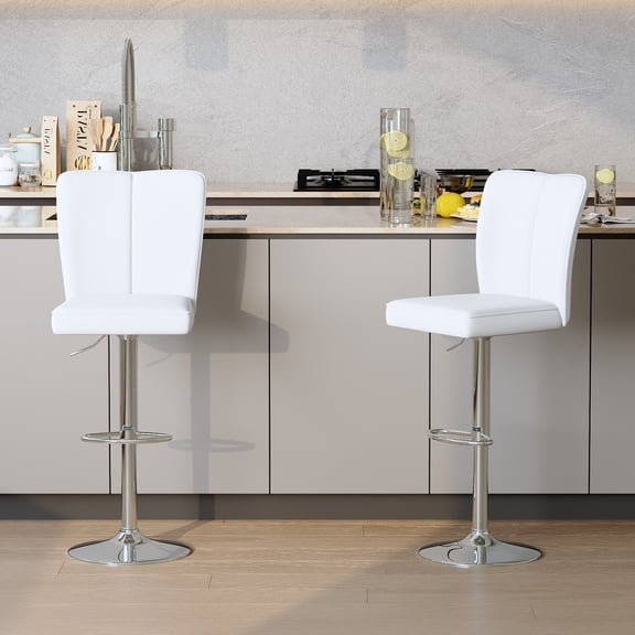 StnTalk Swivel Bar Stools Set of 2 - White Barstools with Back,Adjustable Counter Height Bar Stools with Sturdy Metal Legs,Leather Counter Height Stools Ideal for Kitchen Island Pub(25''-33''H)