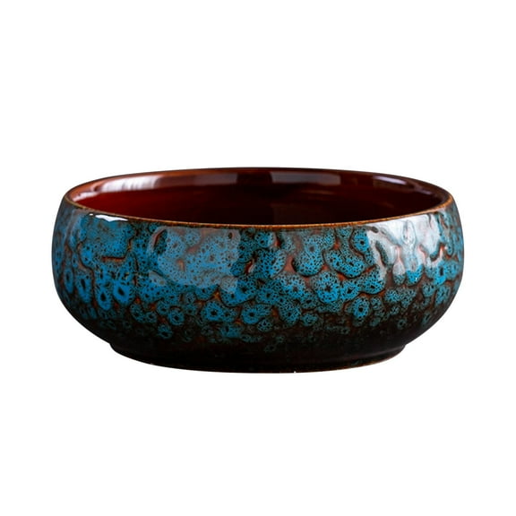 CSSAD Lotus Bowl Planter, Retro Ceramic Lotus Flower Bowl, Large Caliber Glaze Daffodil Pot Bowl, Lotus Water Lily Succulent Household Simple Ceramic Basin, Planting in Water Indoors Outdoors, Blue