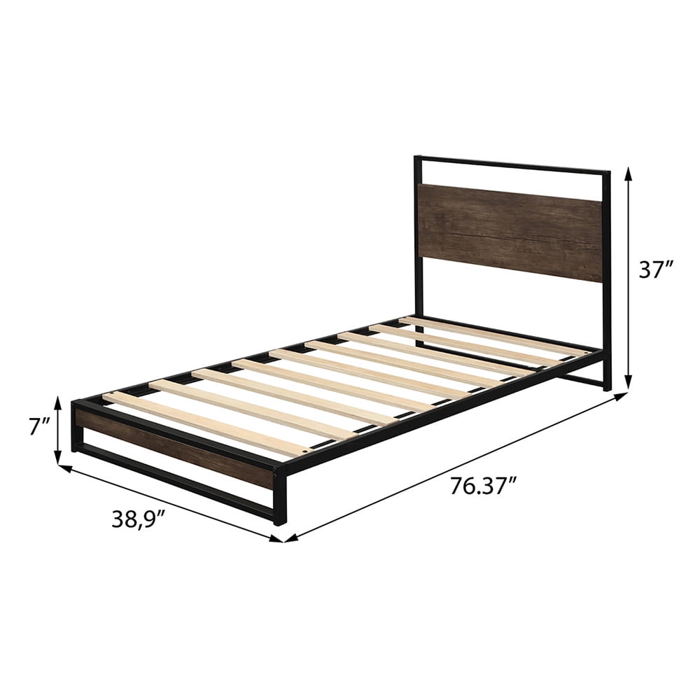 Kepooman Twin Size Metal Bed Frame with Headboard & Wood Slats Kepooman Twin Size Metal Bed Frame with Headboard & Wood Slats