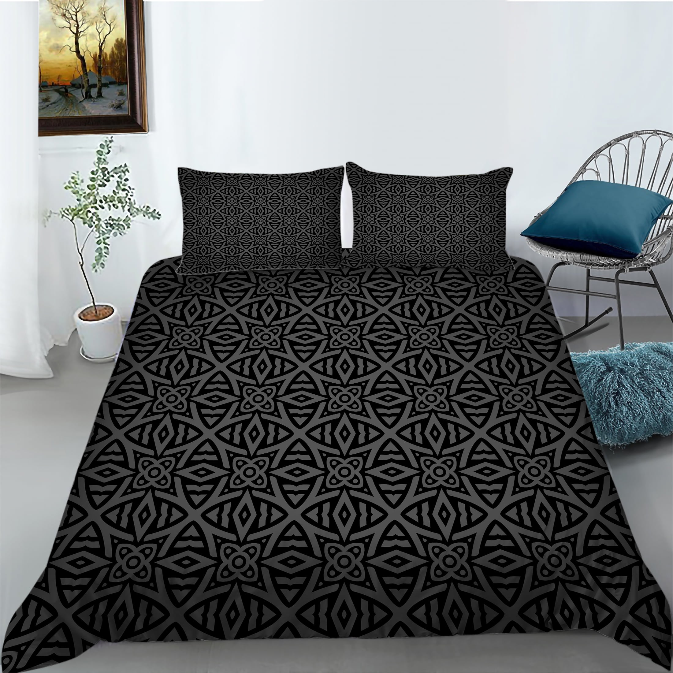 Black Cool Duvet Cover Set 2/3 Pcs Bohemia Painting Polyester Comforter