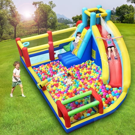 SUGIFT Inflatable Playground Backyard Water Park with Climbing Wall  Splash Pool  Water Cannon  Basketball Rim  Soccer Goal  Heavy Duty Blower  Water Sprinkler