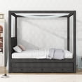 thumbnail image 3 of EUROCO Upholstered Full Size Canopy Bed Frame with Trundle and 3 Drawers for Kids Teens Adults, Gray, 3 of 12