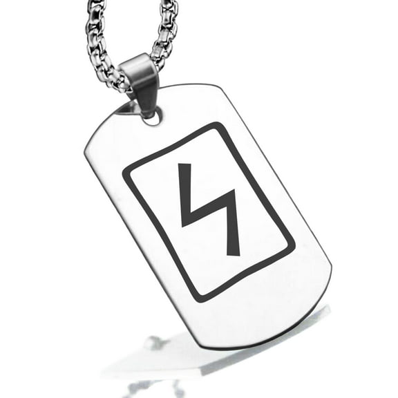 Stainless Steel Elder Futhark Sowulo Rune Dog Tag Pendant Necklace
