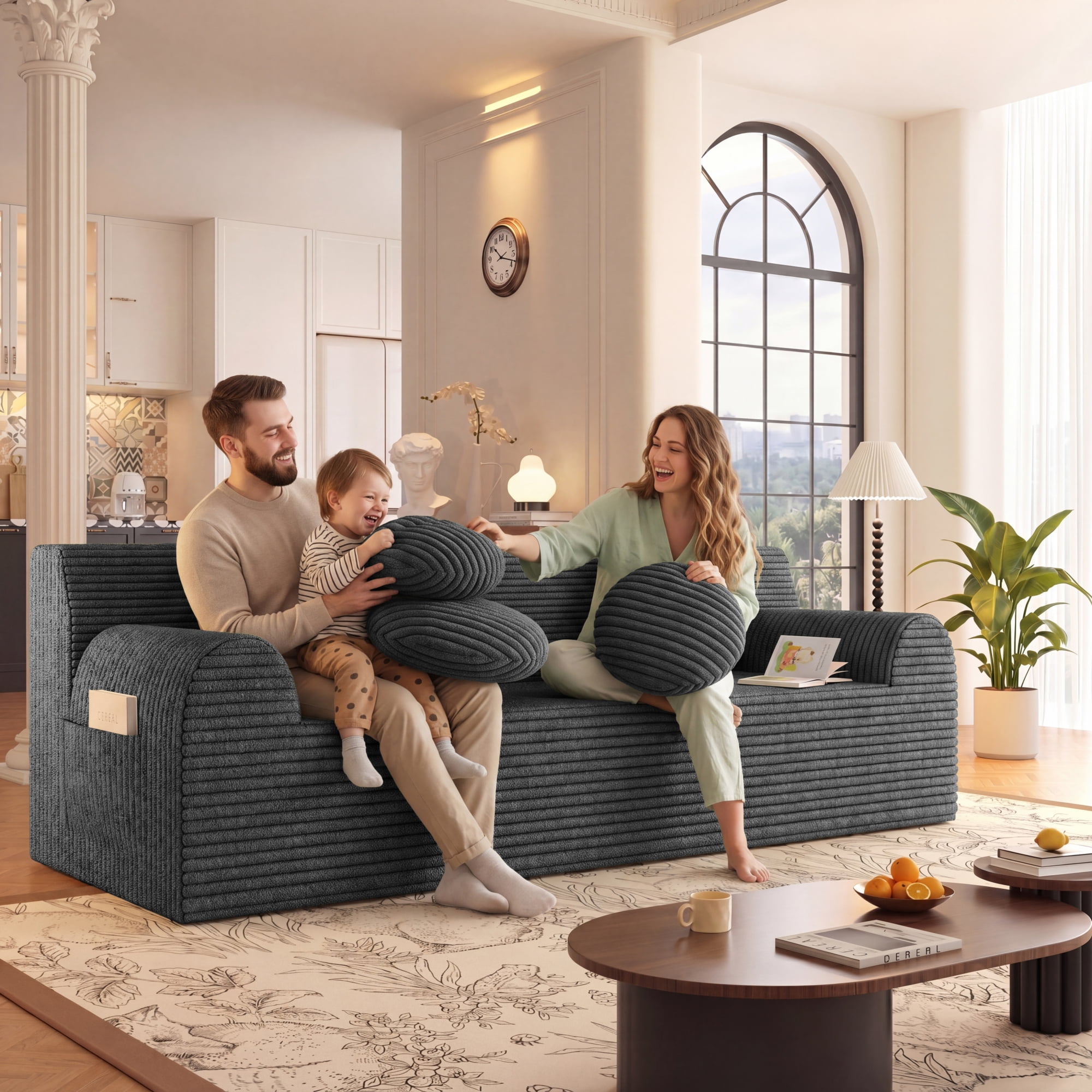 Leumius 3 Setaser Sofa,71" Corduroy Fabric Upholstered Loveseat Couch with Deep Seat for Living room,Bedroom,Apartment,No Assembly Required,Dark Gray