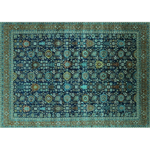 Ahgly Company Machine Washable Indoor Rectangle Oriental Turquoise Blue Traditional Area Rugs, 2' x 5'