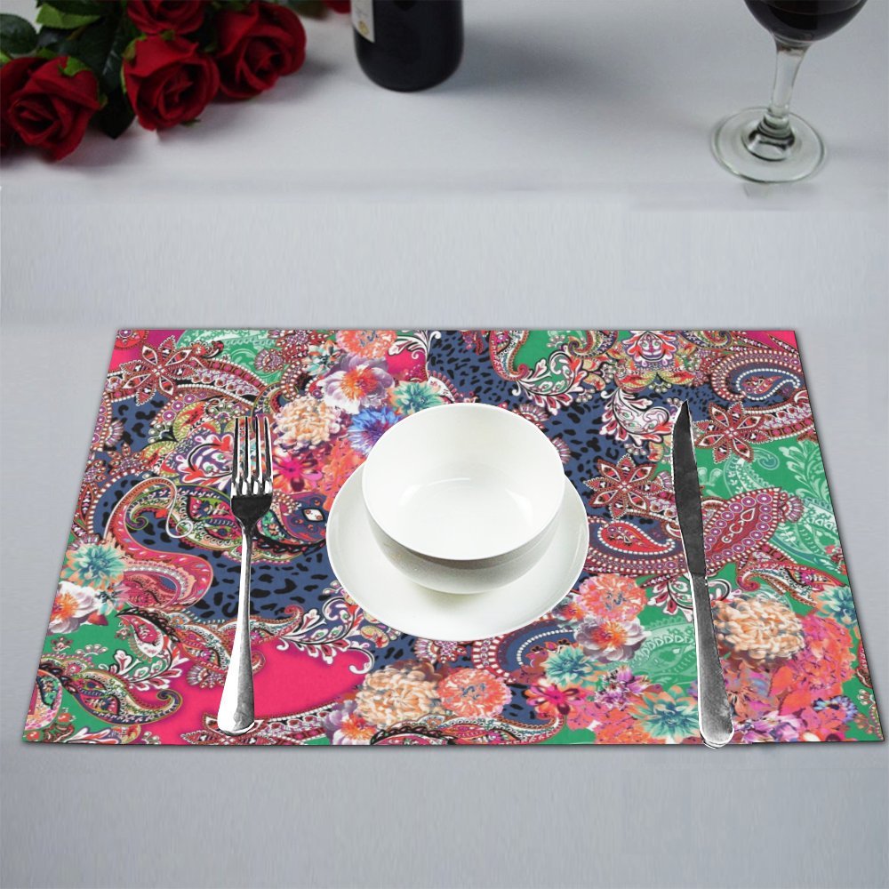 MKHERT Elegant Multicolor Flowers and Paisley Floral Placemats Table
