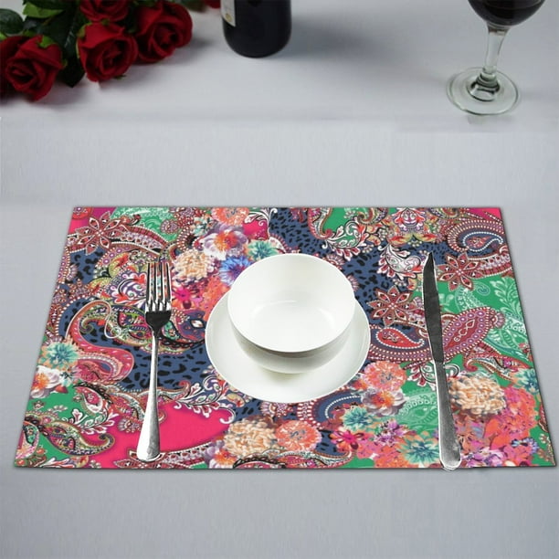 MKHERT Elegant Multicolor Flowers and Paisley Floral Placemats Table
