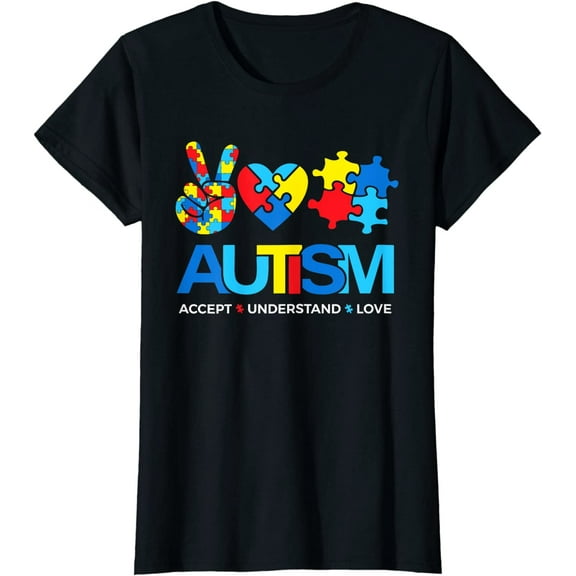 Autism Month Accept Understand Love Puzzle Women Kid Shirt T-Shirt Black Medium