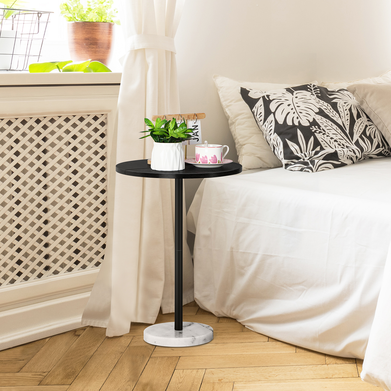 Round Bar Nightstand Coffee Table Office Bedroom White Marble Base Large