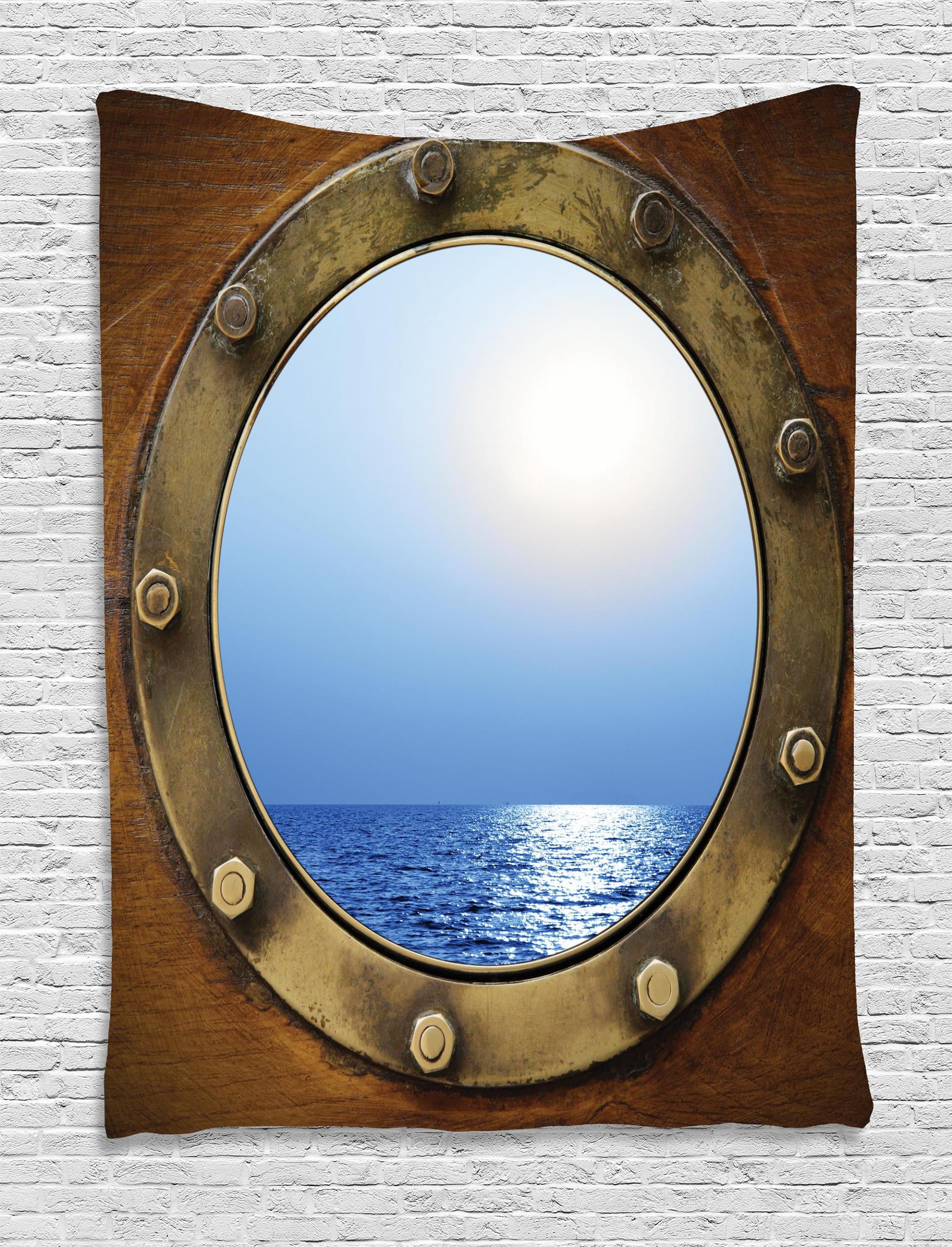 Ship Tapestry, Port Ship Window Themed Design Looking at Ocean Nautical ...