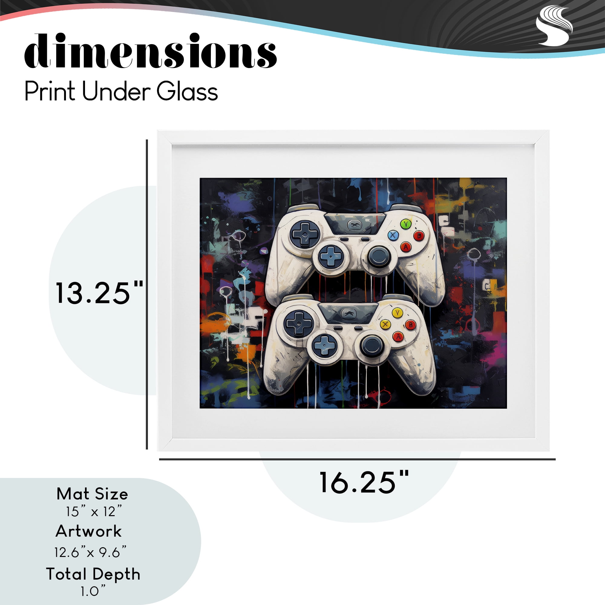 Stupell Industries Joystick Journeys with Paint Splatter White Framed Print Under Glass, design by Lazar Studio