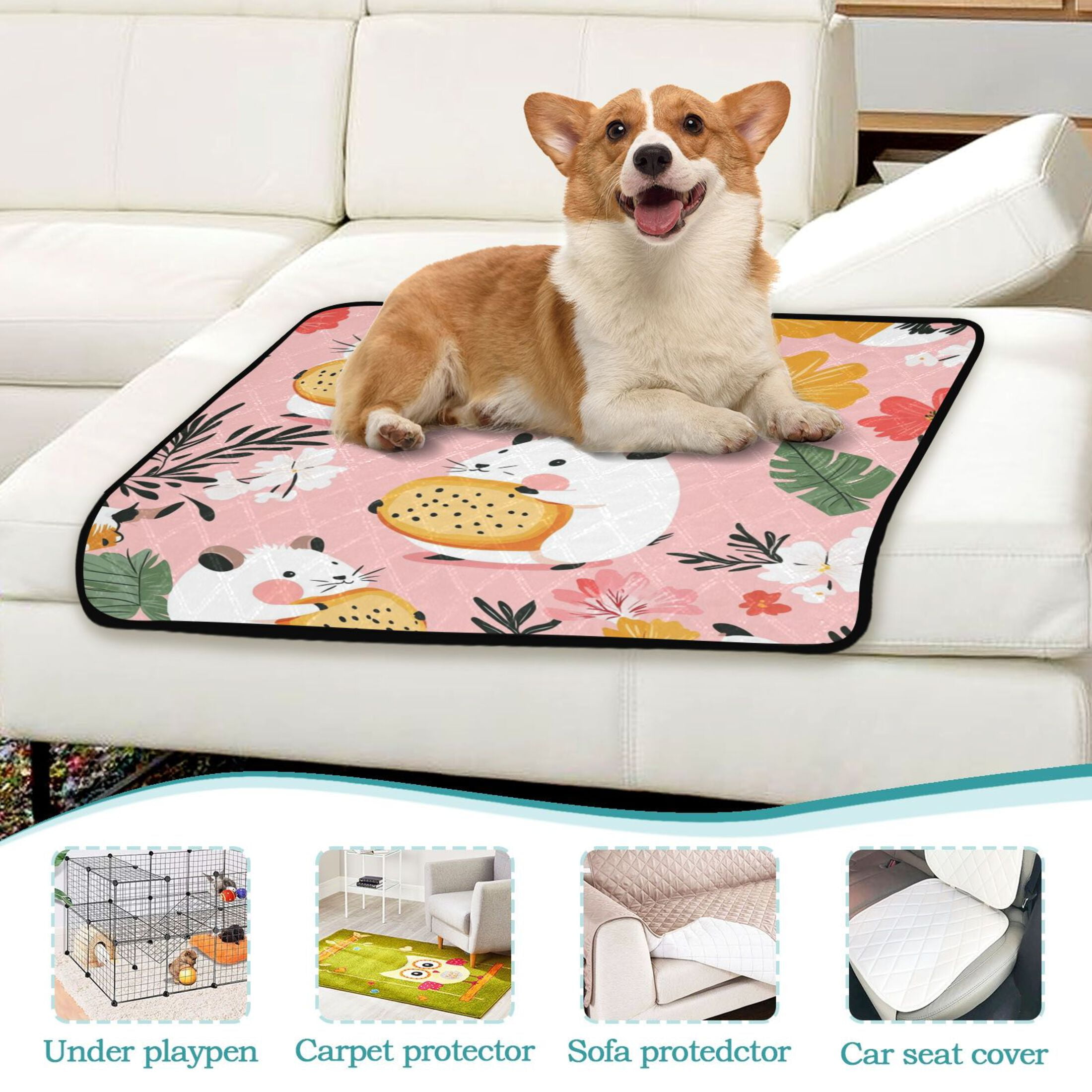 Qxltty Hamster Tropical Flowers Pattern Cat litter Pads Pet Set of 2 Diaper Mats Center Anti-leakage Layer Absorbent Soft and Comfortable