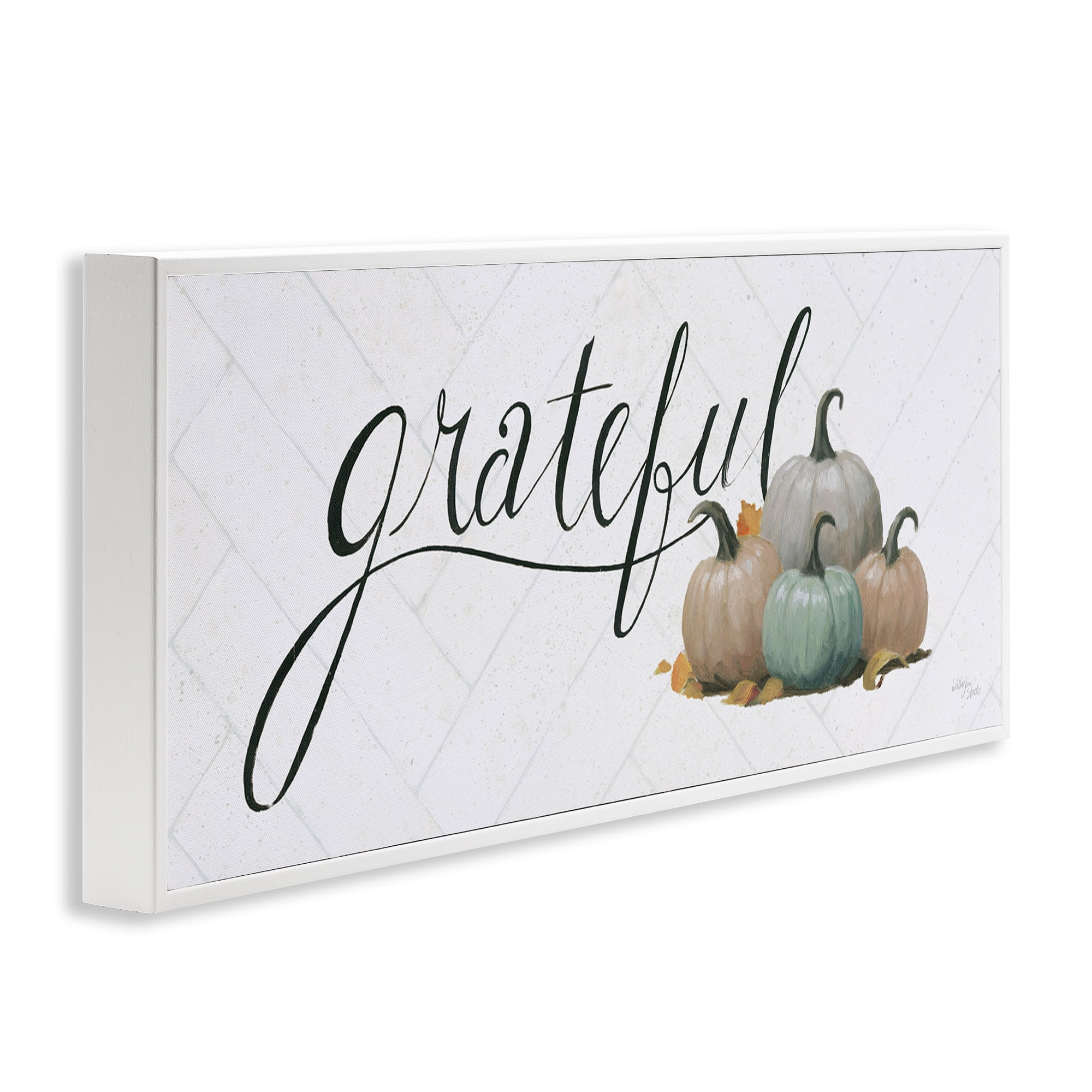 Stupell Industries Grateful with Pumpkins Typography Painting White Framed Art Prints Wall Art, 24 x 10