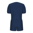 thumbnail image 5 of Women's Summer Outfits 2 Piece Shorts Set Cute Puff Short Sleeve V Neck Tie Front Crop Tops and Shorts (2XL, Navy), 5 of 7