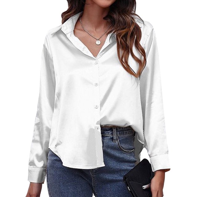 Innerwin Hauts Col à Revers Chemises Femmes Travail Boutonné Blouse à Simple Boutonnage Blanc 2TG