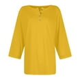 thumbnail image 4 of Razzly Women's Casual Button Down Short Sleeve Round Neck Basic T-Shirt - Soft Breathable Everyday Wear for Women(Yellow1,M), 4 of 5