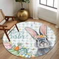 thumbnail image 2 of Round Rugs 7Ft, Happy Easter Round Area Rug Washable Indoor Throw Carpet, Spring Bunny Easter Eggs Floral Teal Plaid Large Non Slip Circle Rug for Dining Room Playroom Home Decor Aesthetic, 2 of 8