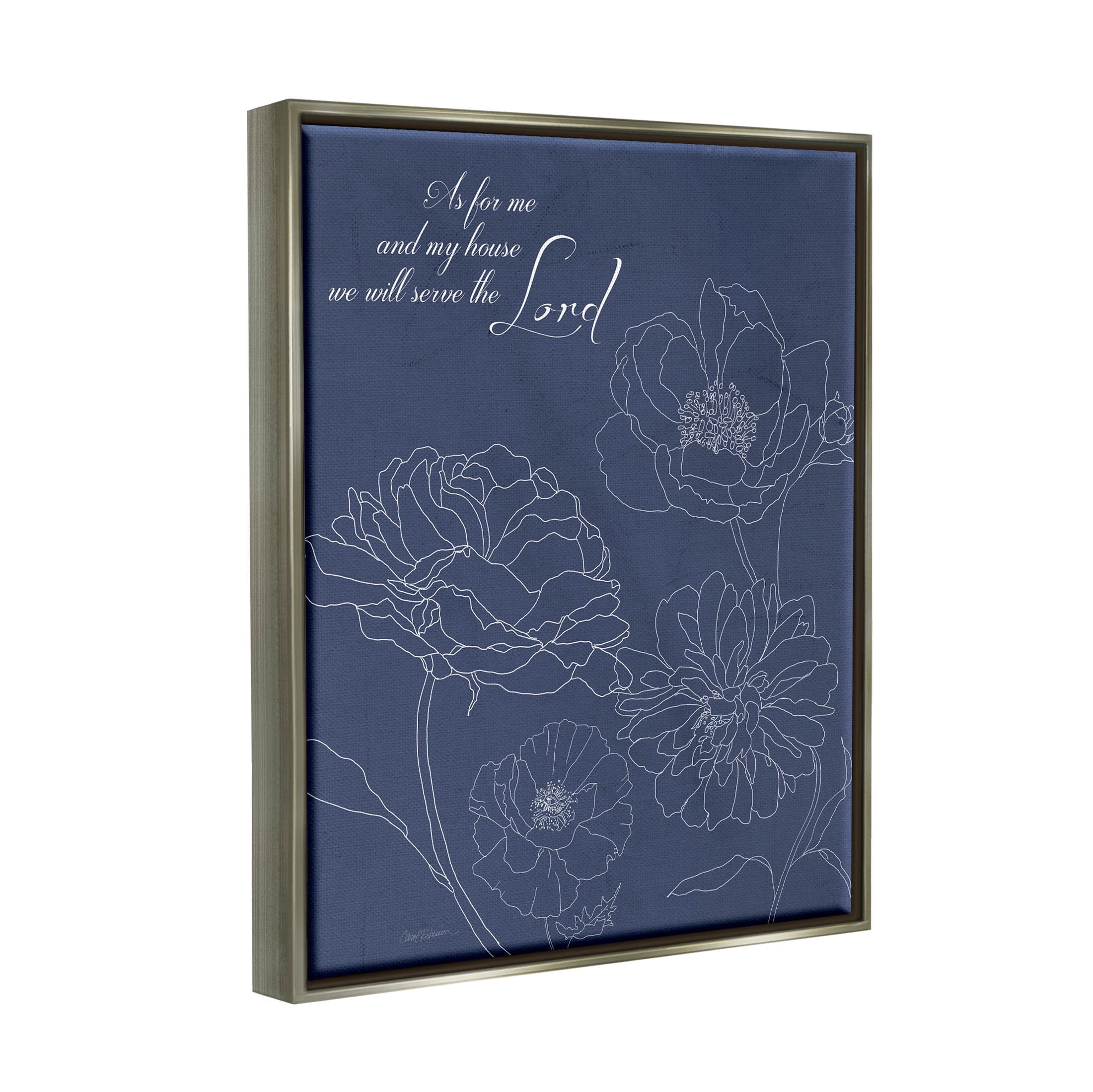 Stupell Industries Religious Floral Outline Phrase Graphic Art Luster Gray Floating Framed Canvas Print Wall Art, Design by Carol Robinson
