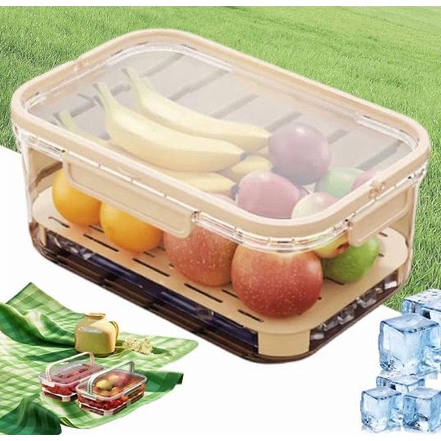 Outdoor Picnic Preservation Box, Outdoor Ice Preservation Box, Ice-Preservation Holder with Drain Divider, Snackle Boxes with Ice Pack & Handle for Camping, Picnics, and Travel