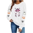 thumbnail image 4 of Womens Halloween Tops Crew Neck Funny Ghost Printed Long Sleeve Trendy Spooky Festival Pullover Top White M, 4 of 7
