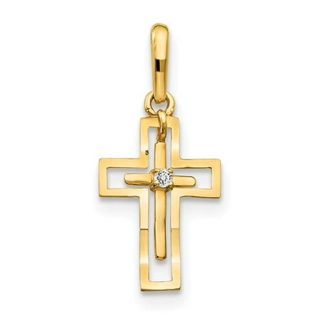 14k Yellow Gold CZ Diamond-cut Children's Cross Pendant