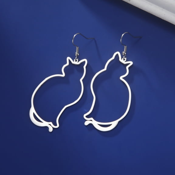 EUEAVAN Silver Cute Cat Kitten Earrings for Women Stainless Steel Animal Drop Earrings Jewelry