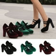 thumbnail image 7 of Nrmvnmi Women's Vintage Chunky Platform Mary Heels Pumps Shoes Closed Toe Velvet Ankle Strap Sandals High Block Heels Dress Shoes Claret Mothers Day Gifts, 7 of 7