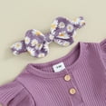 thumbnail image 5 of Bagilaanoe 3pcs Newborn Baby Girl Pants Set Long Sleeve Romper Tops + Flower Print Flare Trousers + Headband 3M 6M 9M 12M 18M Infant Casual Clothes, 5 of 7