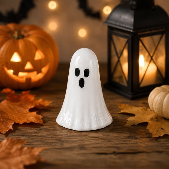 White Ghost Plastic Halloween Decor, Shelf Desk Mantel Cute Spooky Mini Resin Figurines, Tiny Ghost Halloween decorations for Home Party Tiered Tray, 7x5x5cm