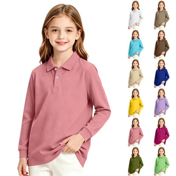 Girls' Ruffle Collar Polo Shirt with Long Sleeves