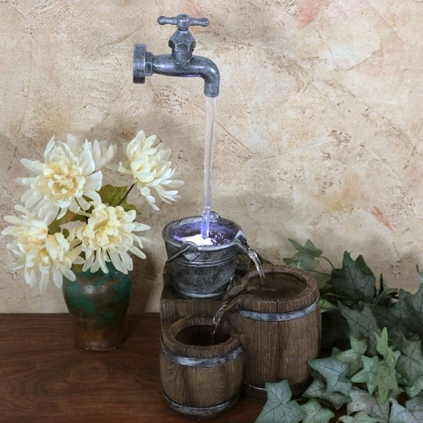 Sunnydaze Floating Faucet And Barrel Tabletop Water Fountain With