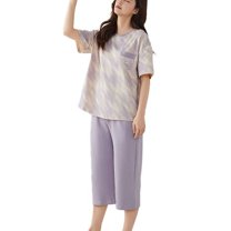 Women's 2 Piece Pajamas Cotton Lightweight Loose Cool Lounge Set Spring Pjs Pajama Set Cute Short Sleeve Shirt Capri Pants Summer Fall Sleepwear Style1 Medium